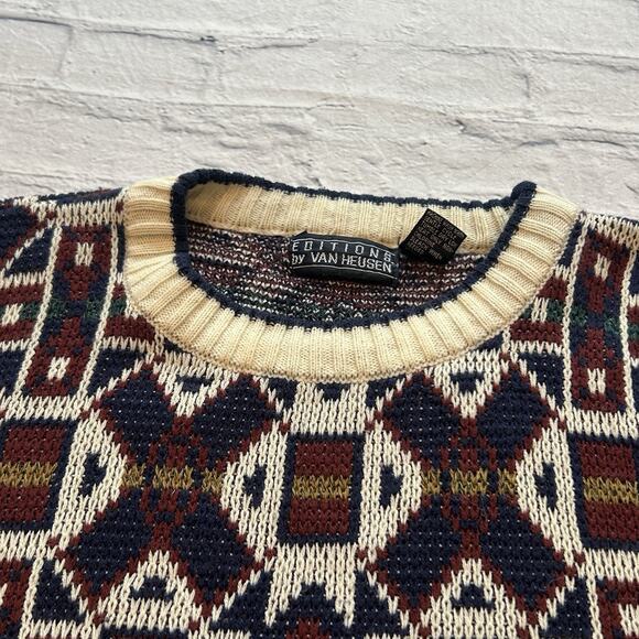 Vintage Van Heusen Knit Pattern Geometric Sweater Size L - Picture 7 of 11